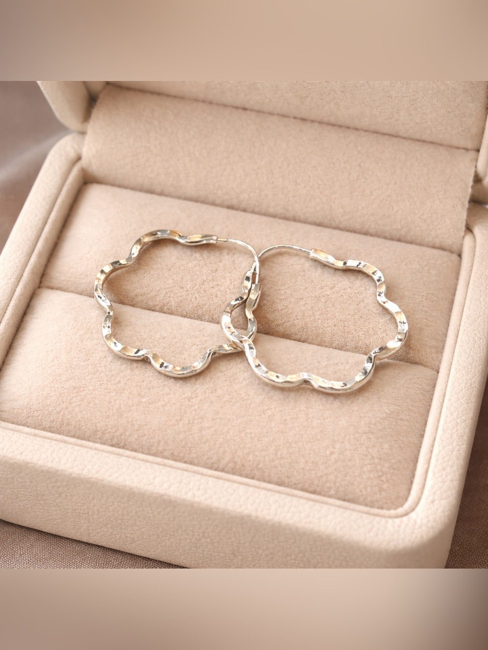Sterling silver flower small hoop earrings